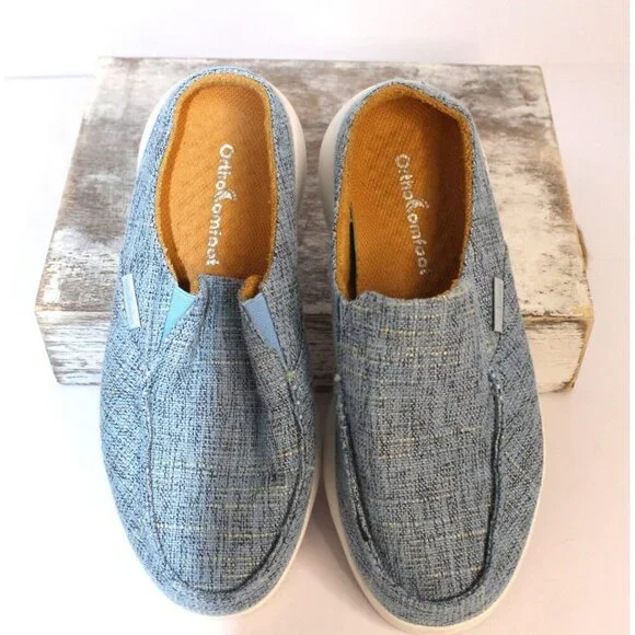 Ortho Comfoot Women's Slip On Mules Lt. Blue Tweed Casual Shoes Size 37 US 7 - Picture 2 of 11
